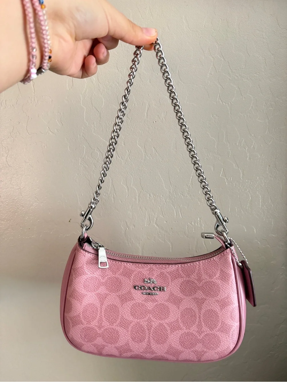 Coach Pink Signature Chain Shoulder Mini Bag